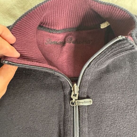 Tommy Bahama Sweater Mens Large Black Reversible Mock Neck 1/4 Zip Pullover Golf - Picture 2 of 7